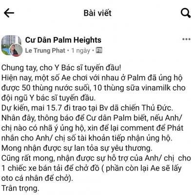 Dân chung cư TP.HCM rủ nhau mua nước, sữa tặng bệnh viện dã chiến